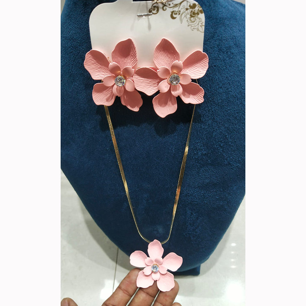 JCM Floral Design Austrian Stone Chain Pendant Set Matching Earrings