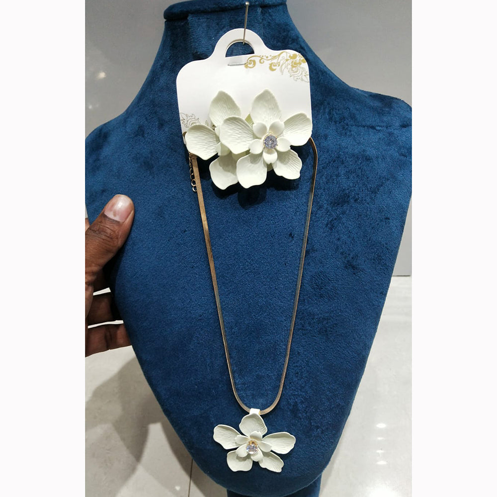 JCM Floral Design Austrian Stone Chain Pendant Set Matching Earrings