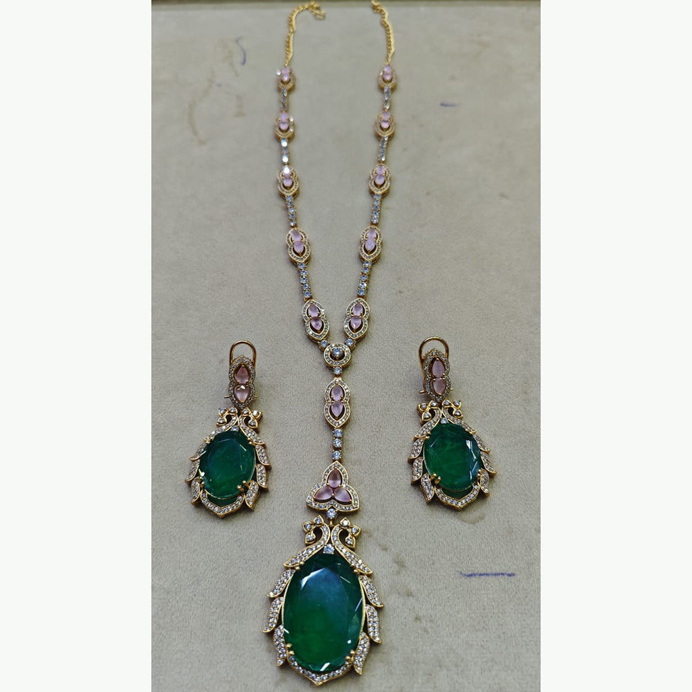 JCM Sparkling Crystal and Polki Kundan Stone Pendent Set