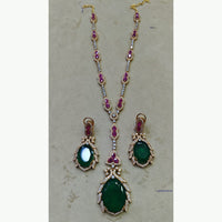 JCM Sparkling Crystal and Polki Kundan Stone Pendent Set