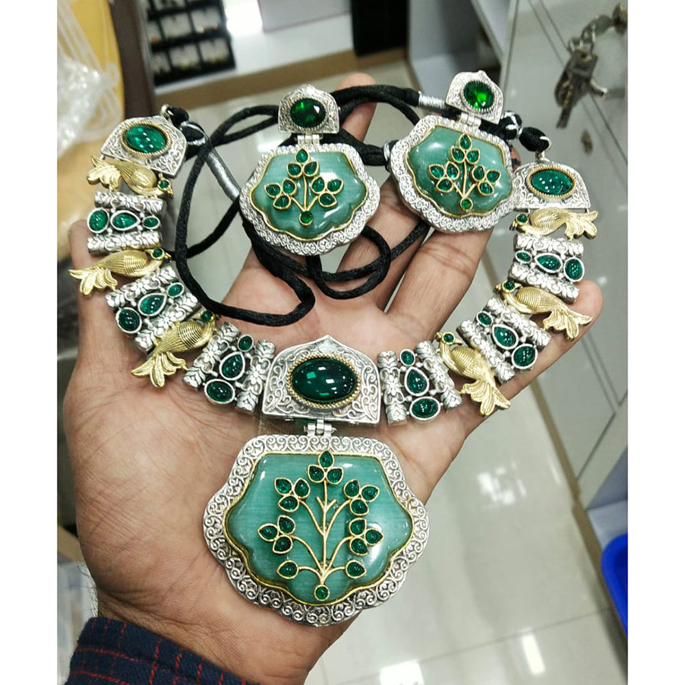 JCM Classic Luxe Pota Stone Peacock Design Necklace Set
