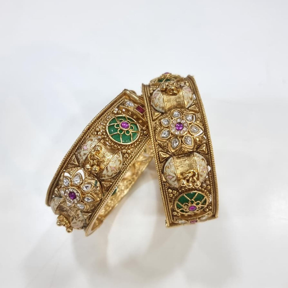 JCM Graceful Pota And Kundan Stone Openable Bangle Set