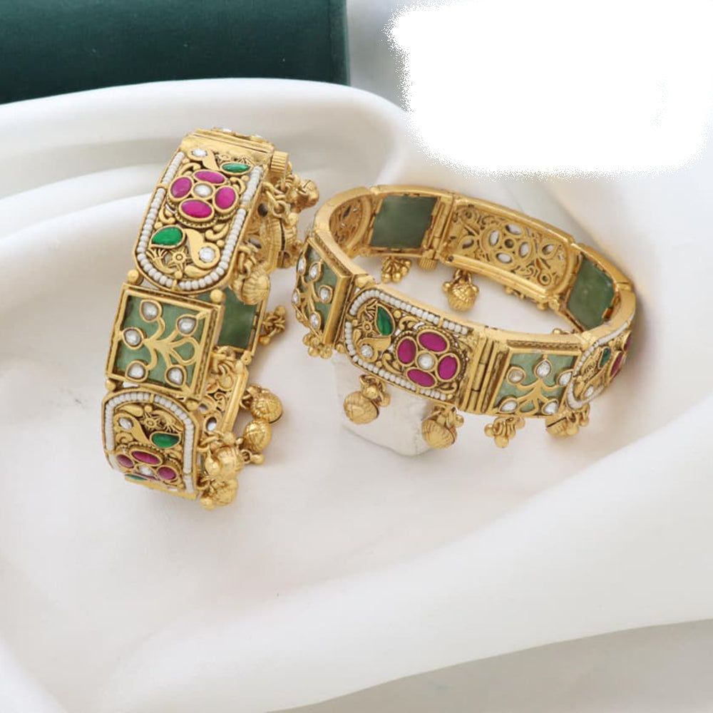 JCM Traditional Graceful Pota Stone And Meenakari Openable  Bangles Set