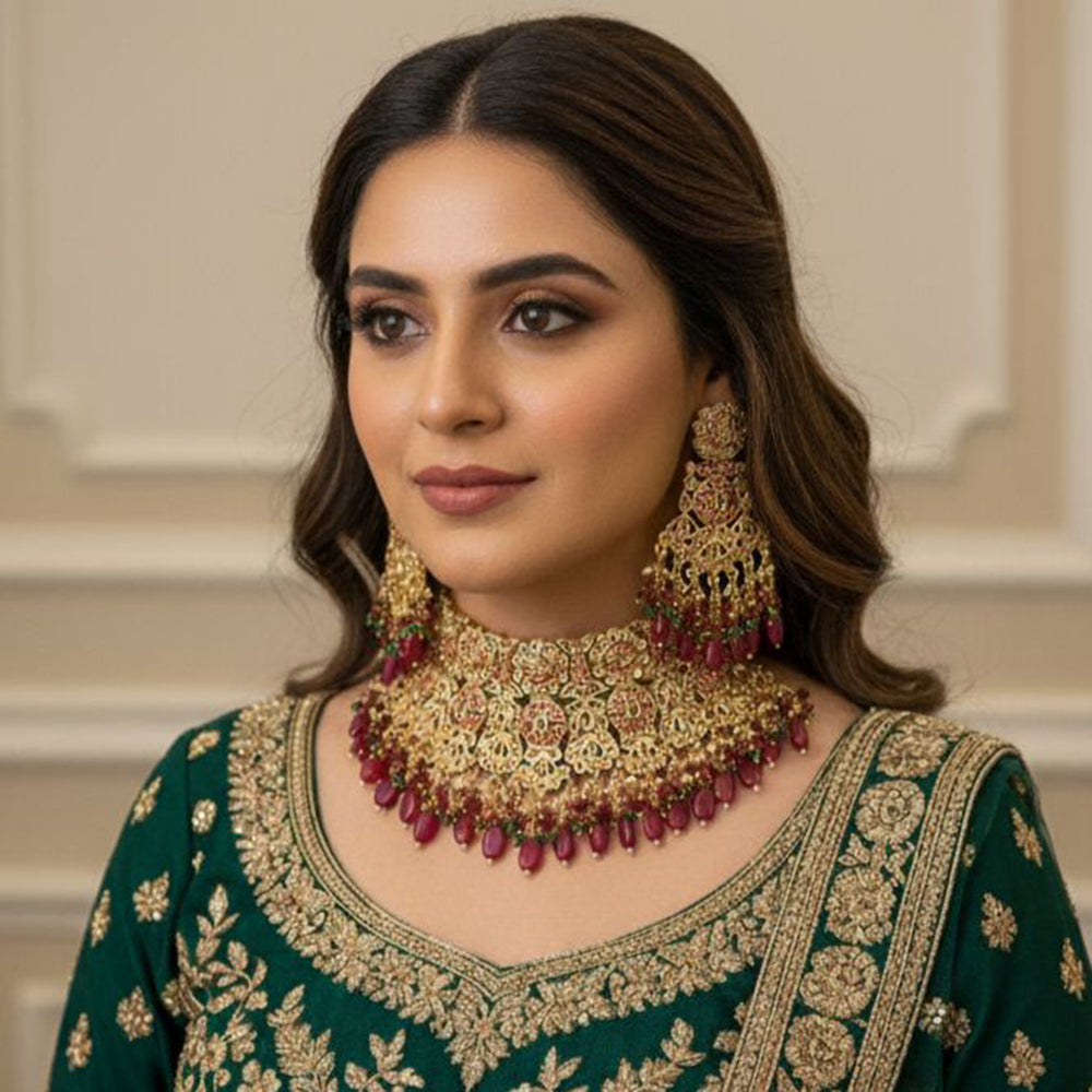 JCM Traditional Glam Pota Stone And Pearl Necklace Set