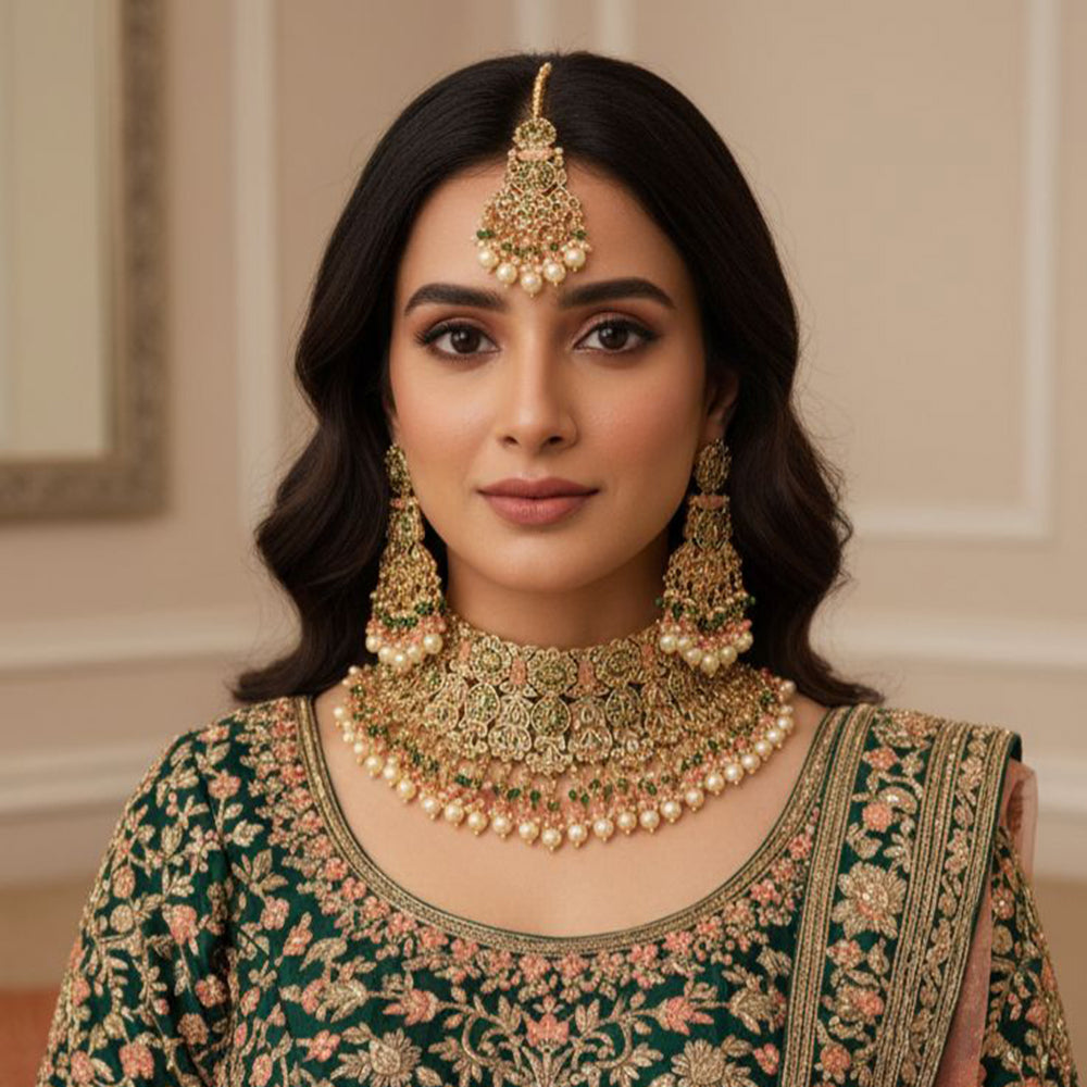 JCM Traditional Glam Pota Stone And Pearl Necklace Set