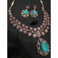 JCM Floral Turquoise And Austrian Stone Accents Necklace Set