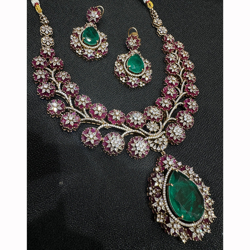 JCM Floral Turquoise And Austrian Stone Accents Necklace Set