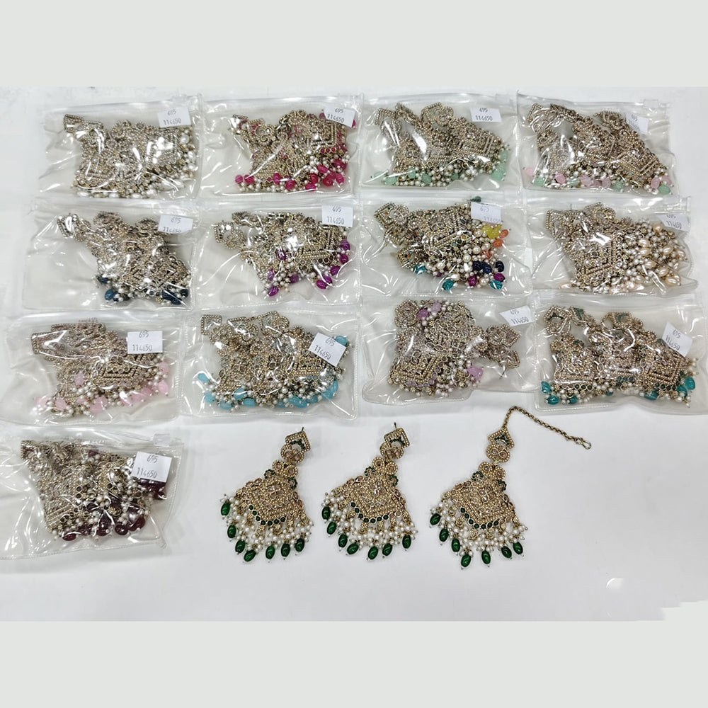 JCM Sparkling Crystal Pearl And Beaded Dangler Earrings With Maangtikka