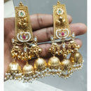 JCM Heritage Kundan Stone Pearl And Ghungroo Jhumki Earrings