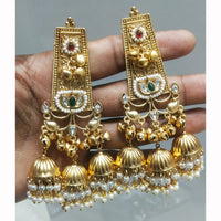 JCM Heritage Kundan Stone Pearl And Ghungroo Jhumki Earrings