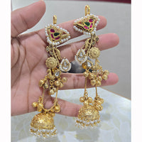 JCM Heritage Kundan Stone Pearl And Ghungroo Jhumki Earrings