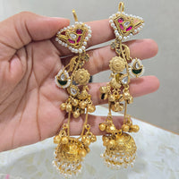 JCM Heritage Kundan Stone Pearl And Ghungroo Jhumki Earrings