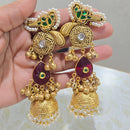 JCM Heritage Kundan Stone Pearl And Ghungroo Jhumki Earrings