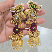 JCM Heritage Kundan Stone Pearl And Ghungroo Jhumki Earrings