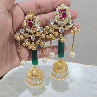 JCM Heritage Kundan Stone Pearl And Ghungroo Jhumki Earrings