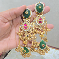 JCM Graceful Kundan Stone Pearl And Ghungroo Dangler Earrings