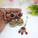 JCM Sparkling Crystal Pearl And Beaded Jhumki Earrings With Maangtikka