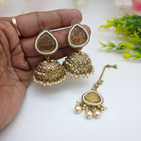 JCM Sparkling Crystal Pearl And Beaded Jhumki Earrings With Maangtikka