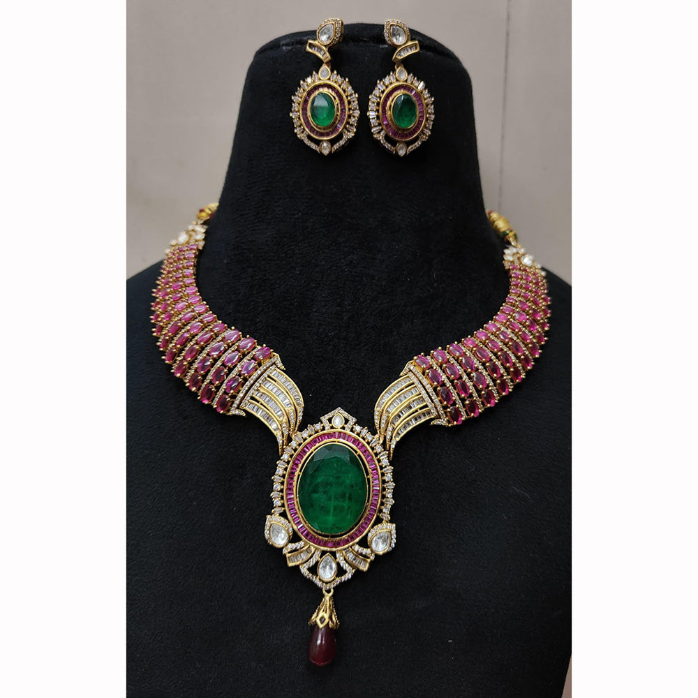 JCM Heritage Ruby Emerald Stone American Diamond Necklace Jewellery Set
