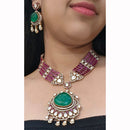 JCM Heritage Ruby Emerald Stone American Diamond Necklace Jewellery Set