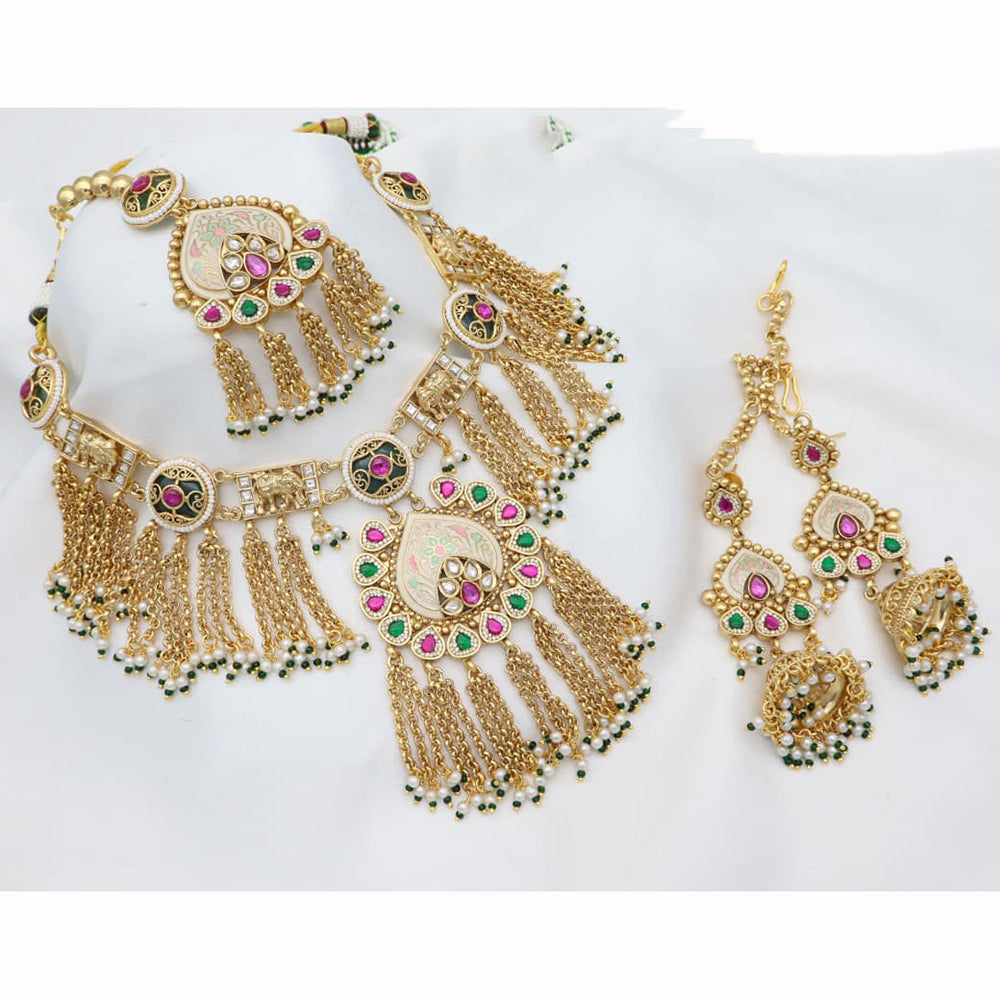 JCM Premium Pota Stone And Austrian Stone Pearl Meenakari Necklace Set