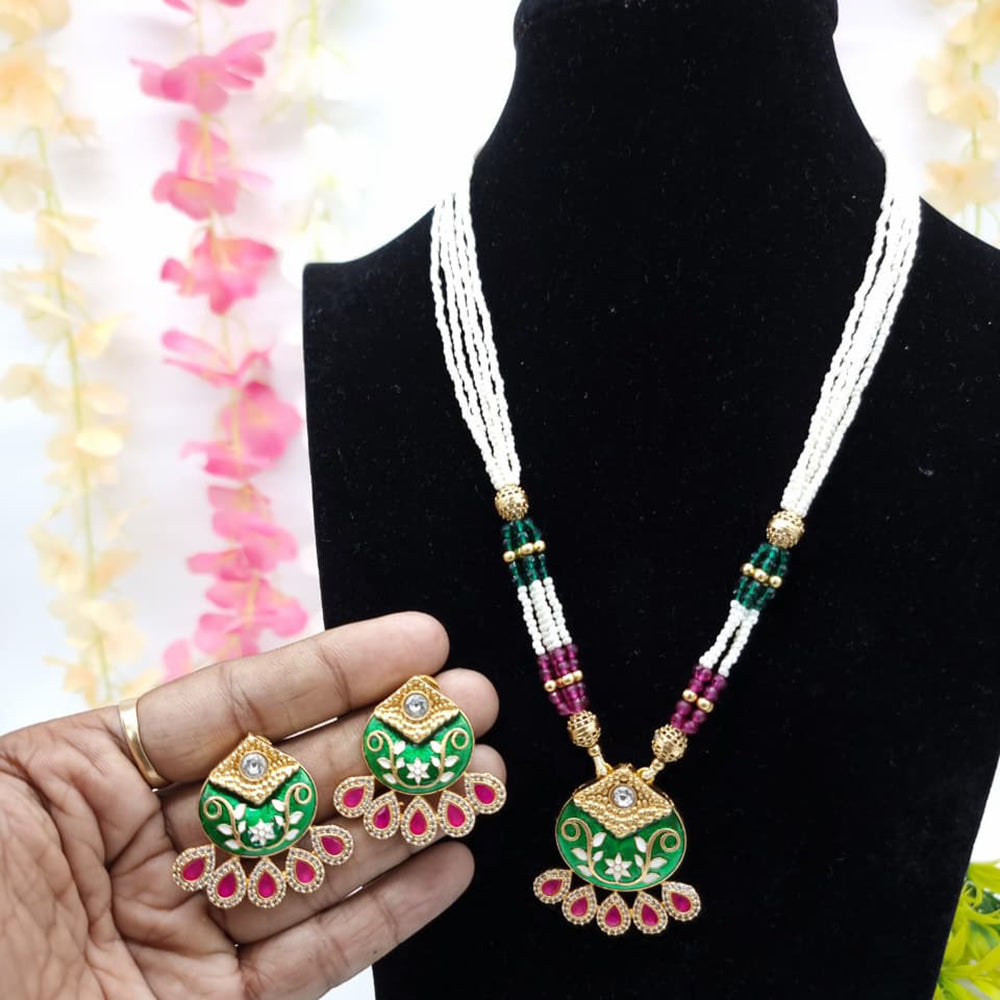 JCM Premium Pota Stone And Austrian Stone Pearl Meenakari Necklace Set