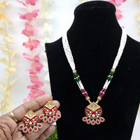 JCM Premium Pota Stone And Austrian Stone Pearl Meenakari Necklace Set 