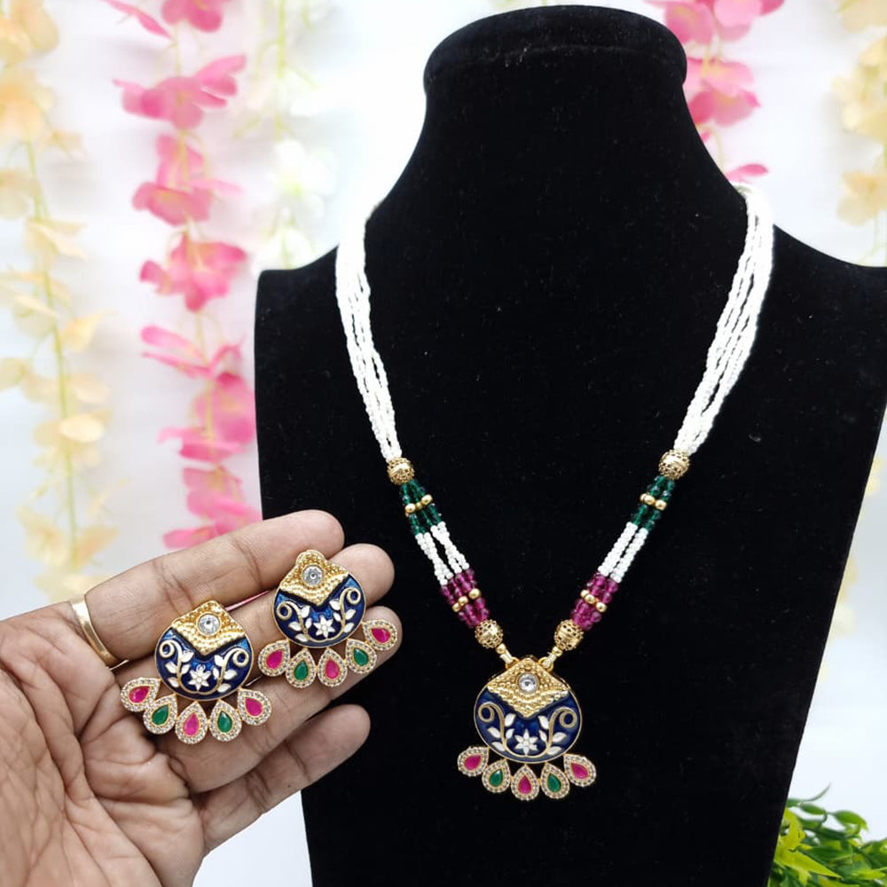 JCM Premium Pota Stone And Austrian Stone Pearl Meenakari Necklace Set