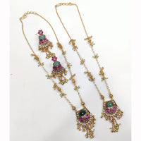 JCM Premium Pota Stone And Austrian Stone Pearl Long Necklace Set 