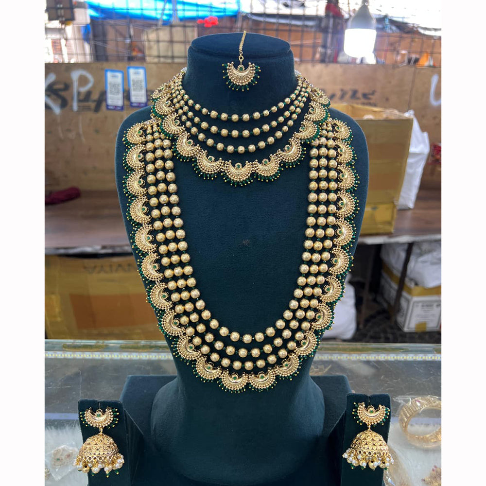 JCM Royal Look Pota Stone And Pearl Double Necklace Jewellery Set