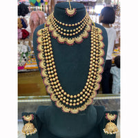 JCM Royal Look Pota Stone And Pearl Double Necklace Jewellery Set