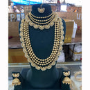 JCM Royal Look Pota Stone And Pearl Double Necklace Jewellery Set