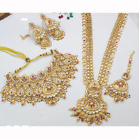 JCM Royal Look Pota Stone And Pearl Double Necklace Jewellery Set