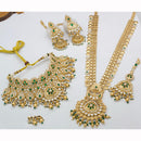 JCM Royal Look Pota Stone And Pearl Double Necklace Jewellery Set
