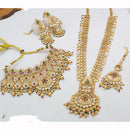 JCM Royal Look Pota Stone And Pearl Double Necklace Jewellery Set