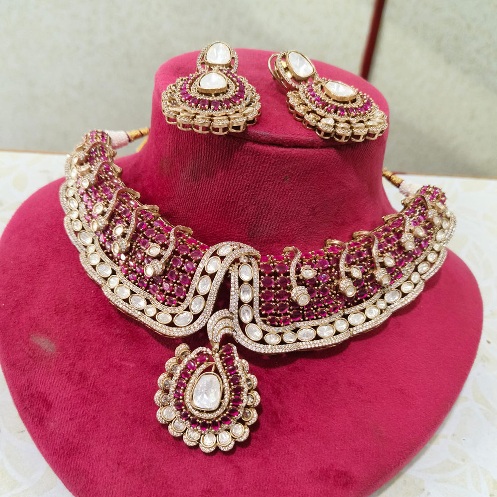 JCM Polki Kundan Stone Statement Choker Necklace Set