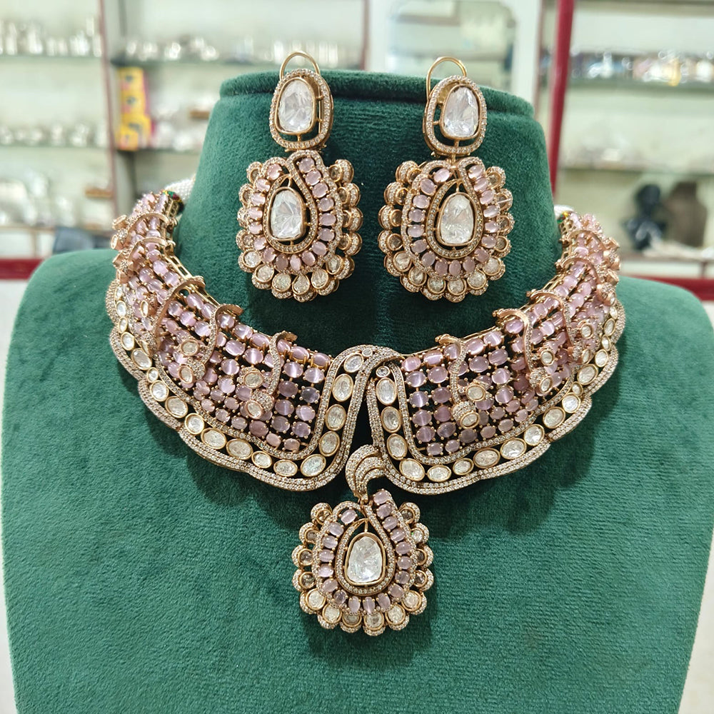 JCM Polki Kundan Stone Statement Choker Necklace Set