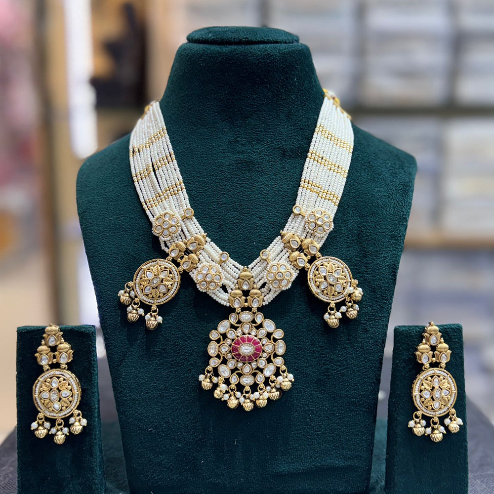 JCM Heritage Pearl And Pota Stone Designer Necklace Set