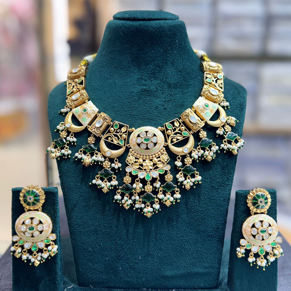 JCM Heritage Pearl And Pota Stone Meenakari Designer Necklace Set