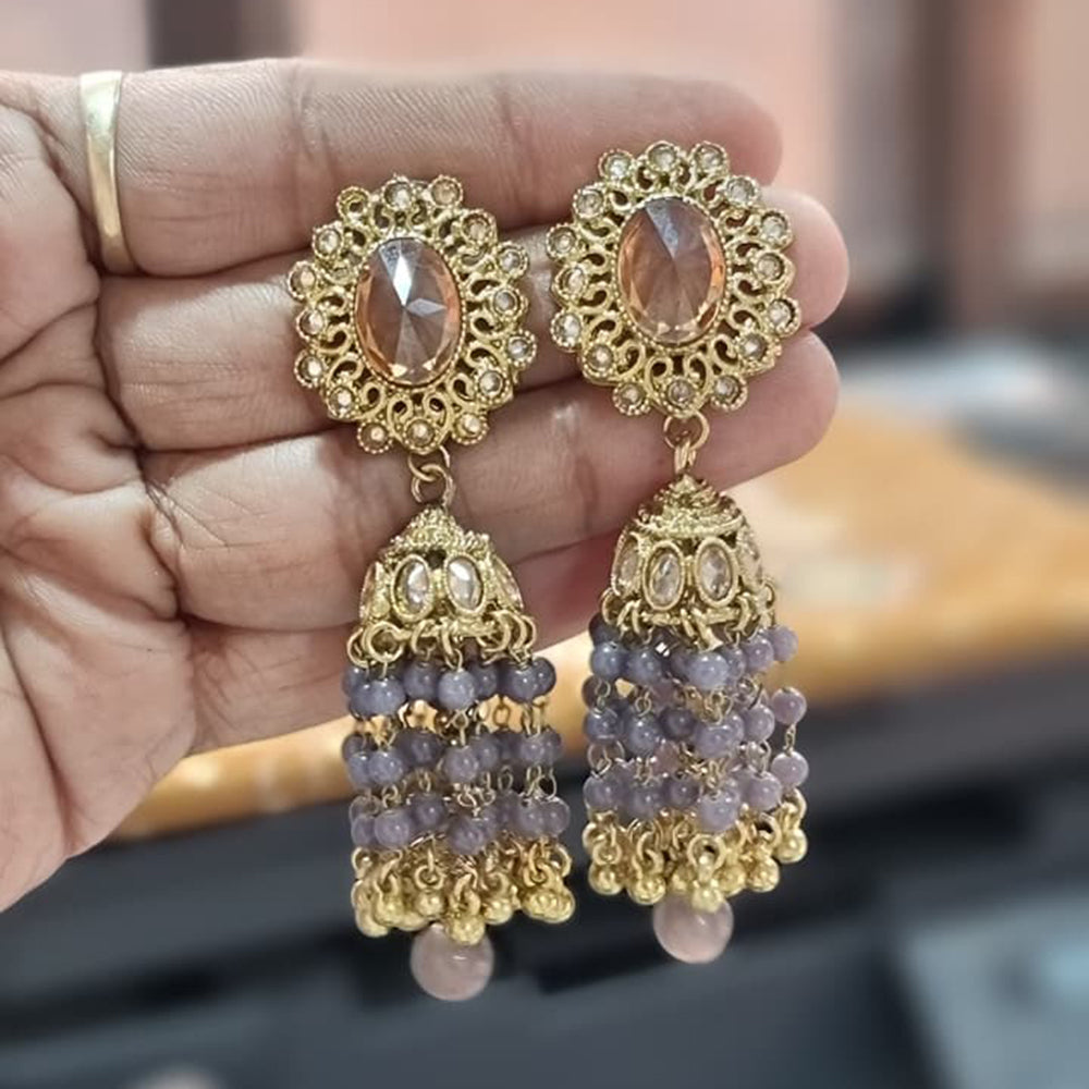 JCM Sparkling Crystal Stone And Austrian Stone Pearl Jhumki Earrings