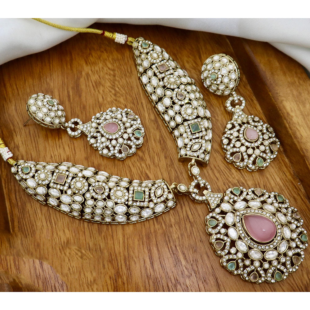 JCM Antique Finish Pota Stone And Austrian Stone Necklace Set