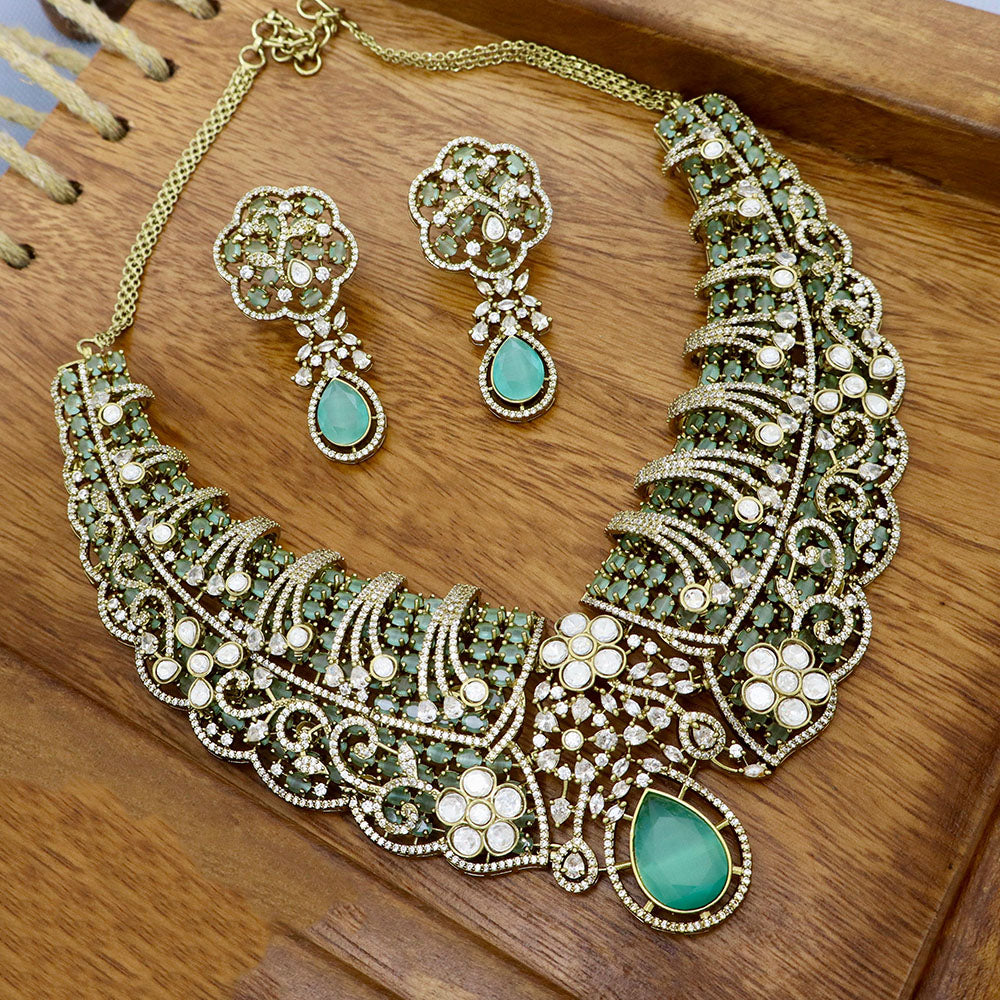 JCM Antique Finish Pota Stone And Austrian Stone Necklace Set