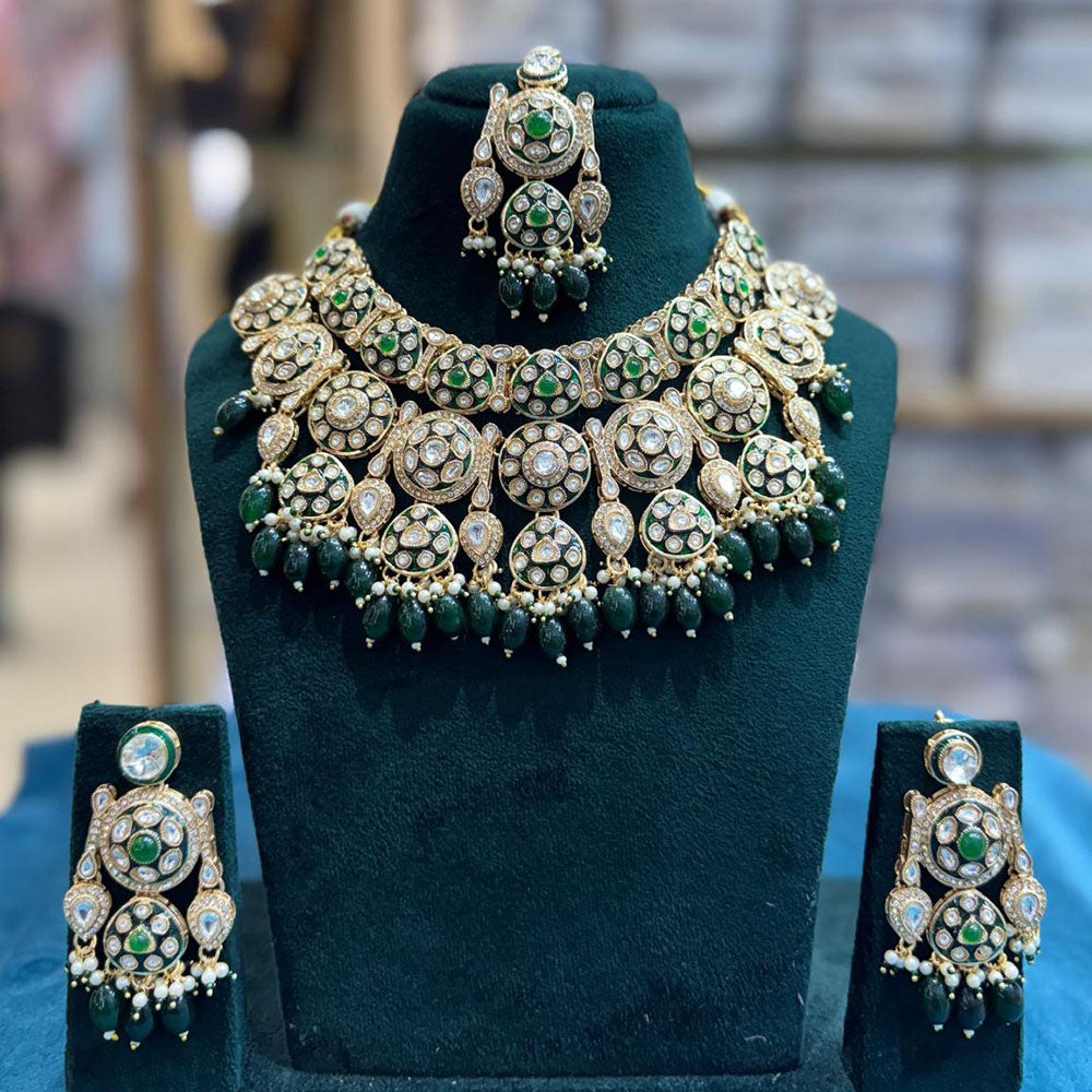 JCM Antique Finish Pota Stone And Meenakari Beads Choker Necklace Set