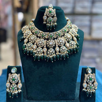 JCM Antique Finish Pota Stone And Meenakari Beads Choker Necklace Set