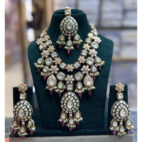 JCM Antique Finish Pota Stone Pearl And Meenakari Beads Necklace Set