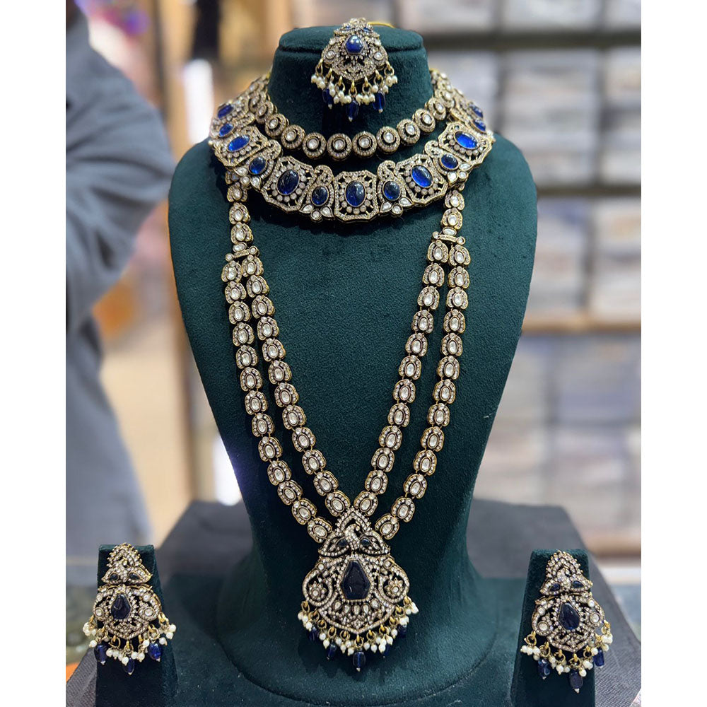 JCM Antique Finish Pota Pearl And Austrian Beads Double Necklace Set