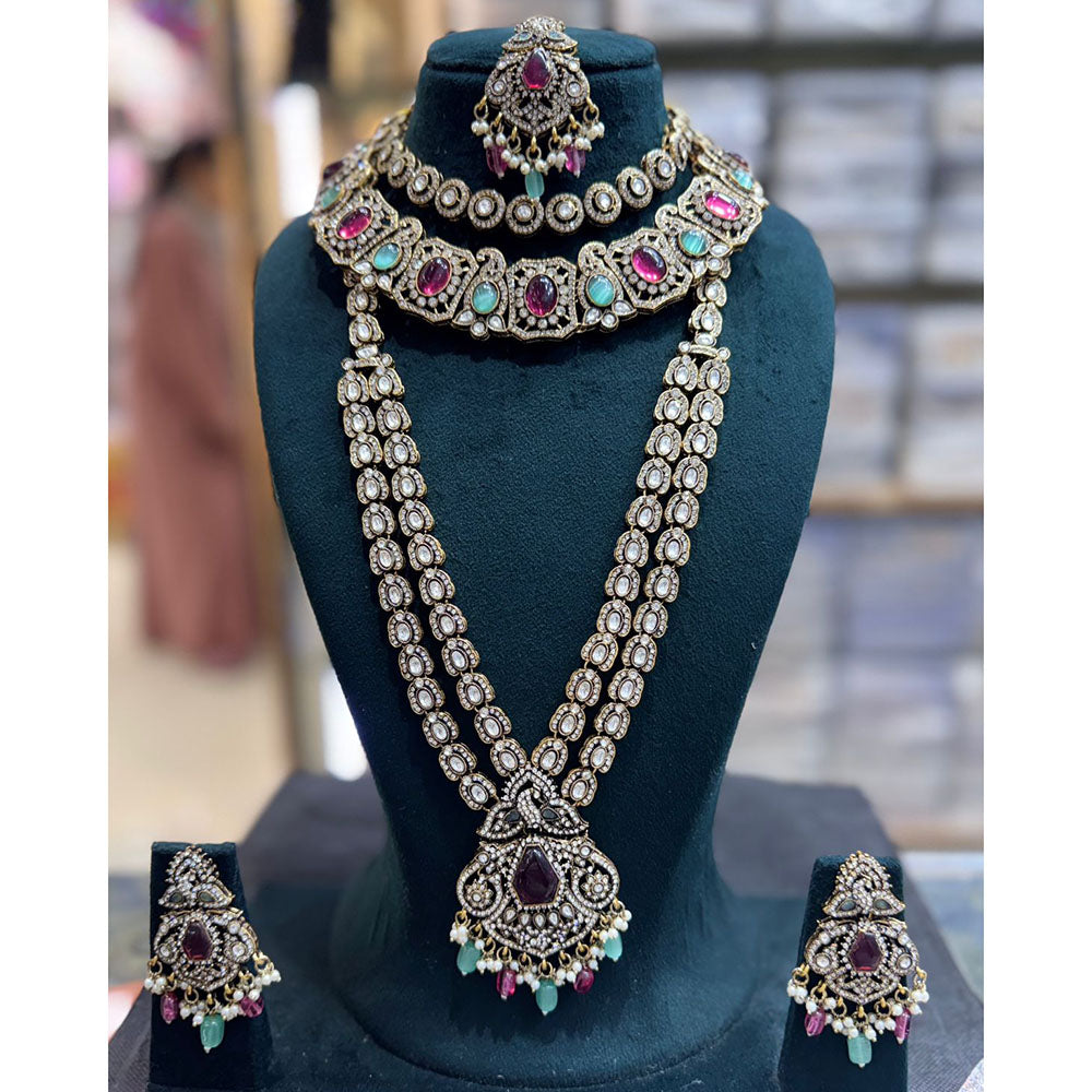 JCM Antique Finish Pota Pearl And Austrian Beads Double Necklace Set