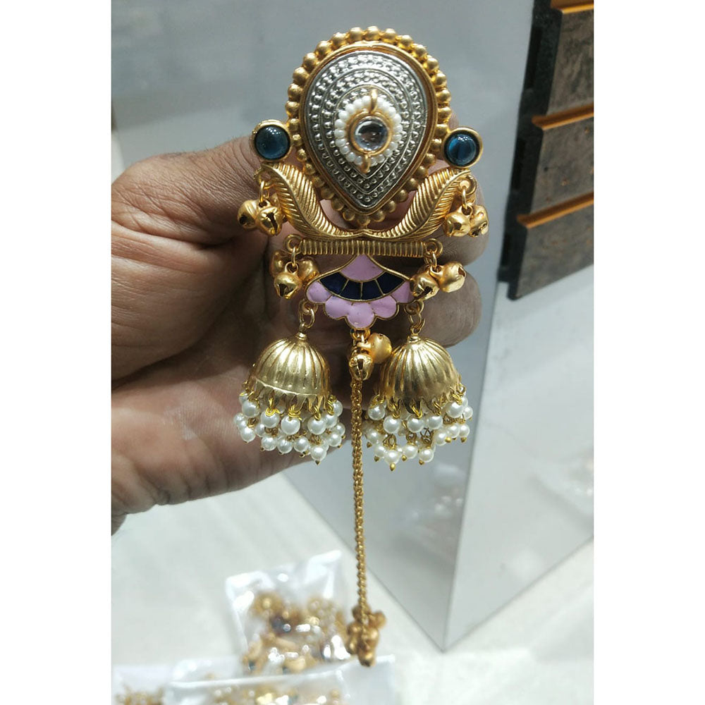 JCM Regal 2-Tone Kundan Ghungroo And Meenakari Kashmiri Long Dangler Earrings