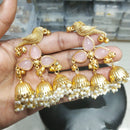 JCM Regal Bird Charm Pota Stone Ghungroo And Pearl Jhumki Earrings