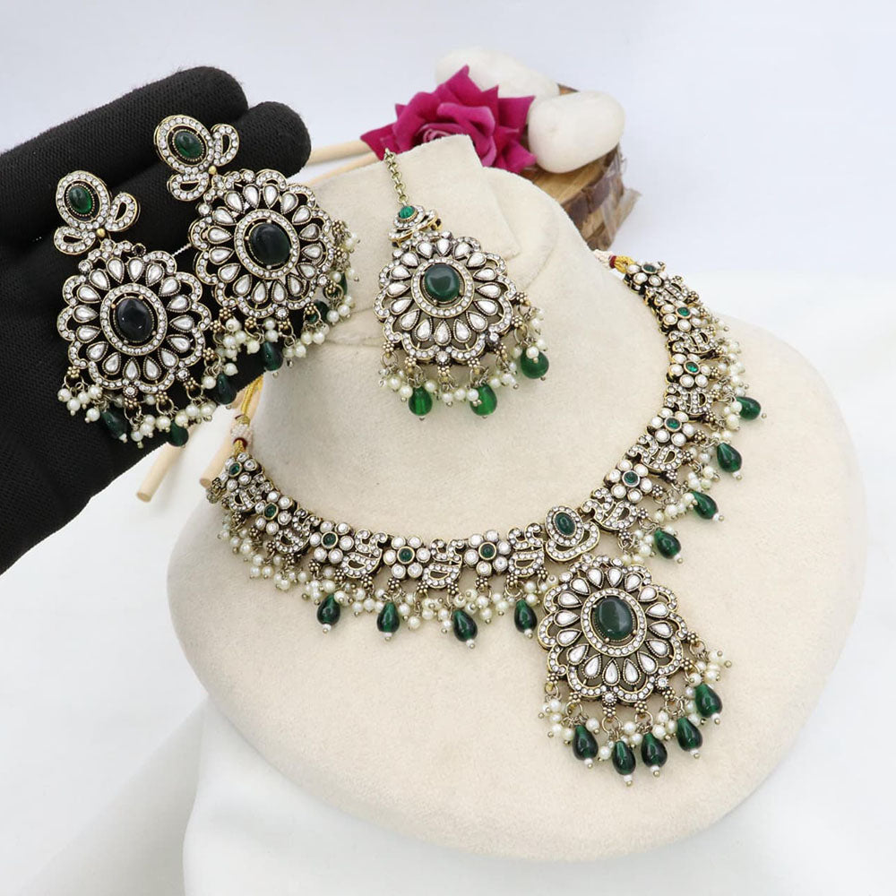 JCM Designer Ethnic Pota Beads Austrian Stone And Pearl Necklace Set